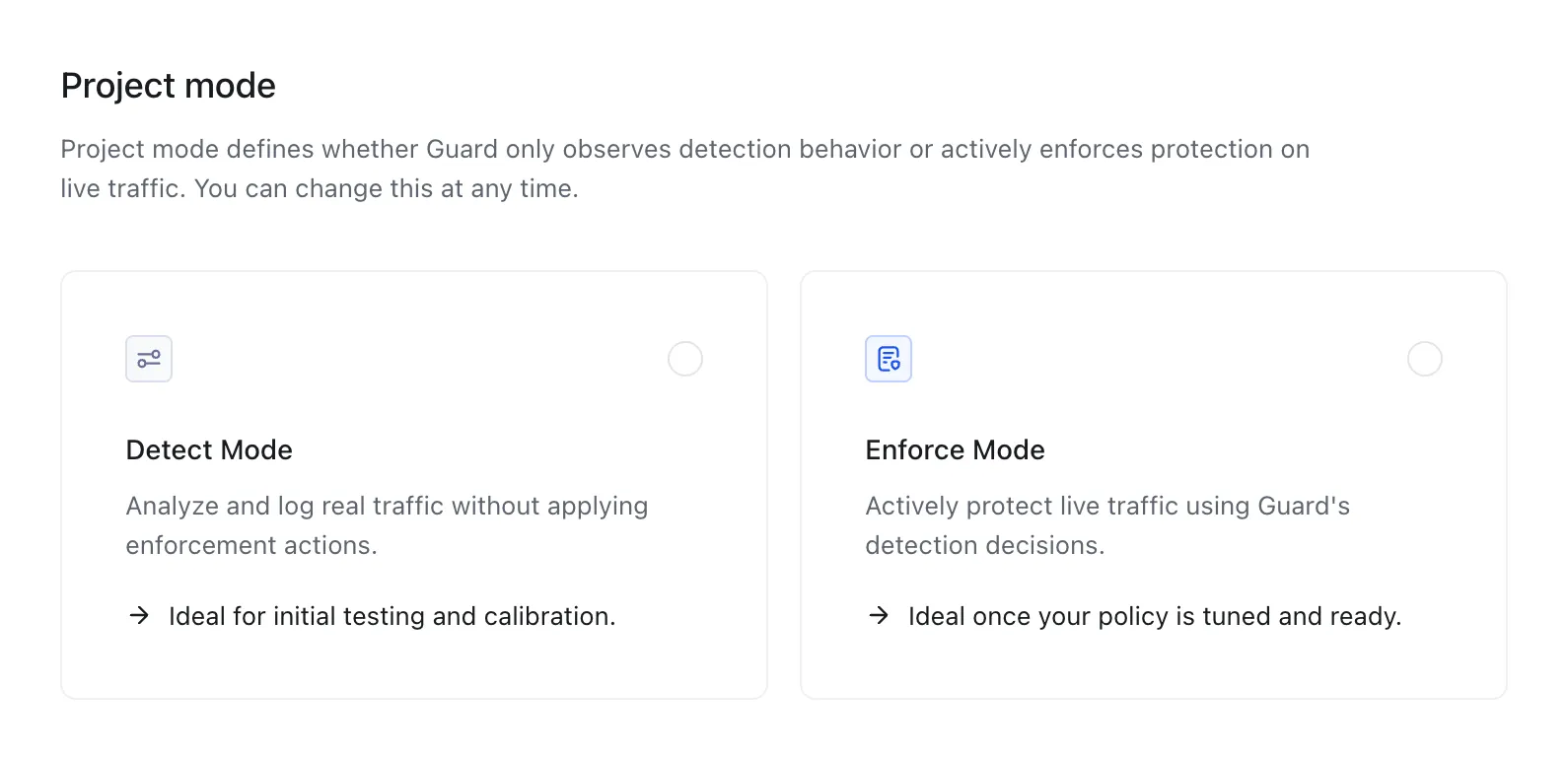 Project mode selector