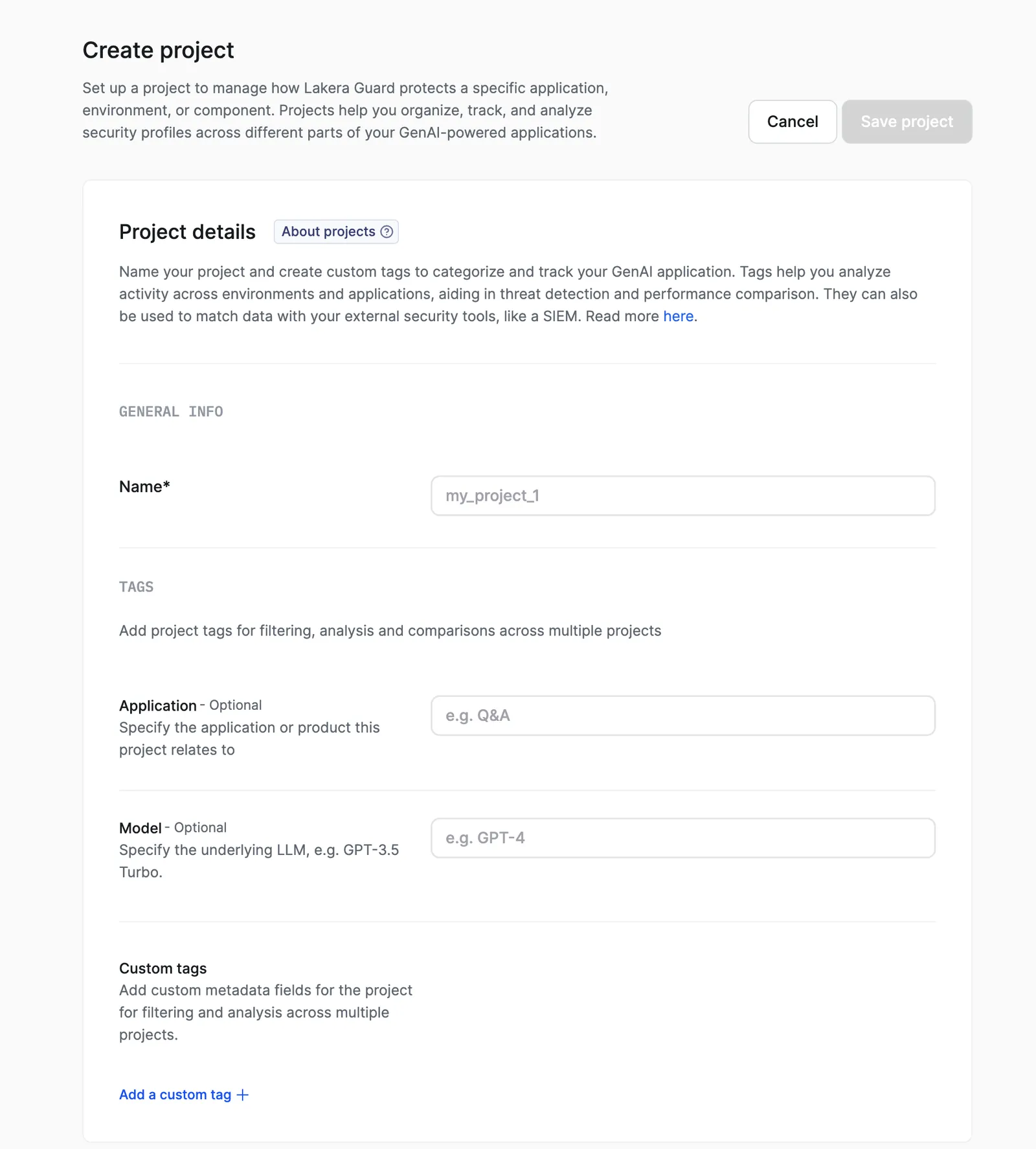 Creating a project
