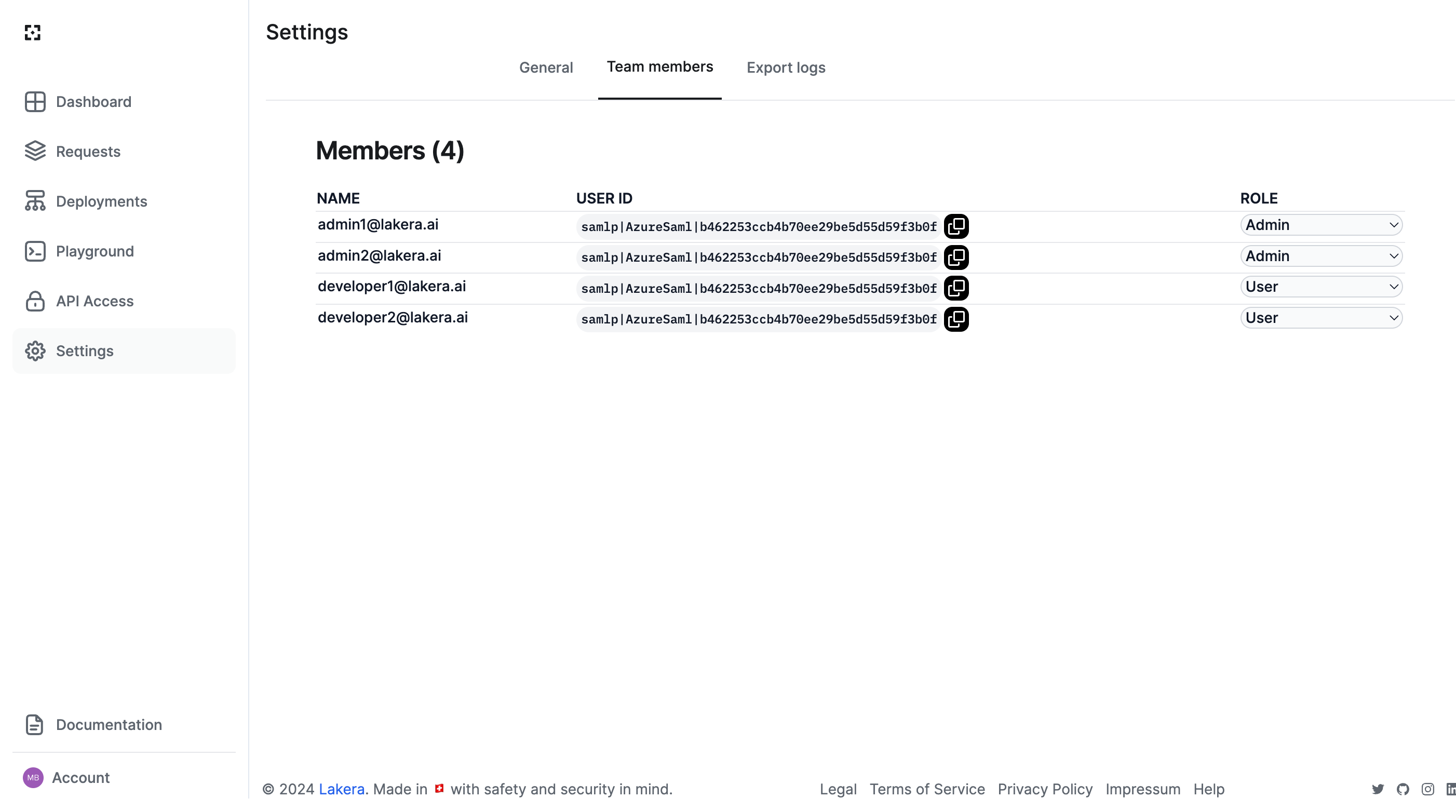 Team members settings