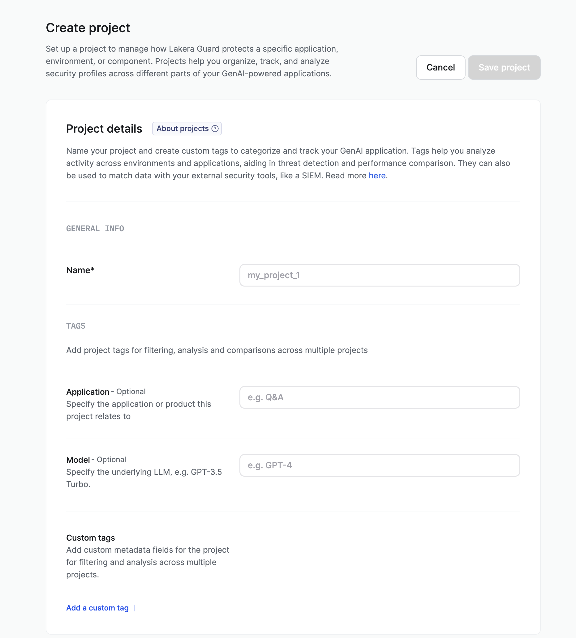 Creating a project