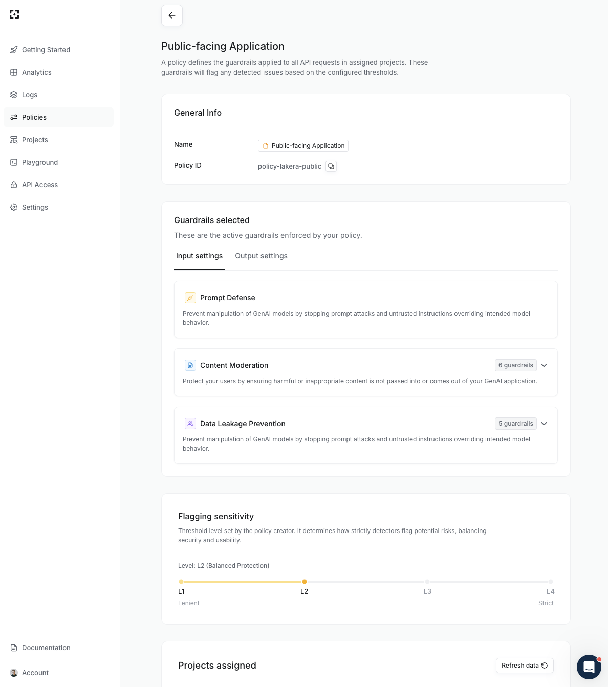 Lakera Guard Policy example