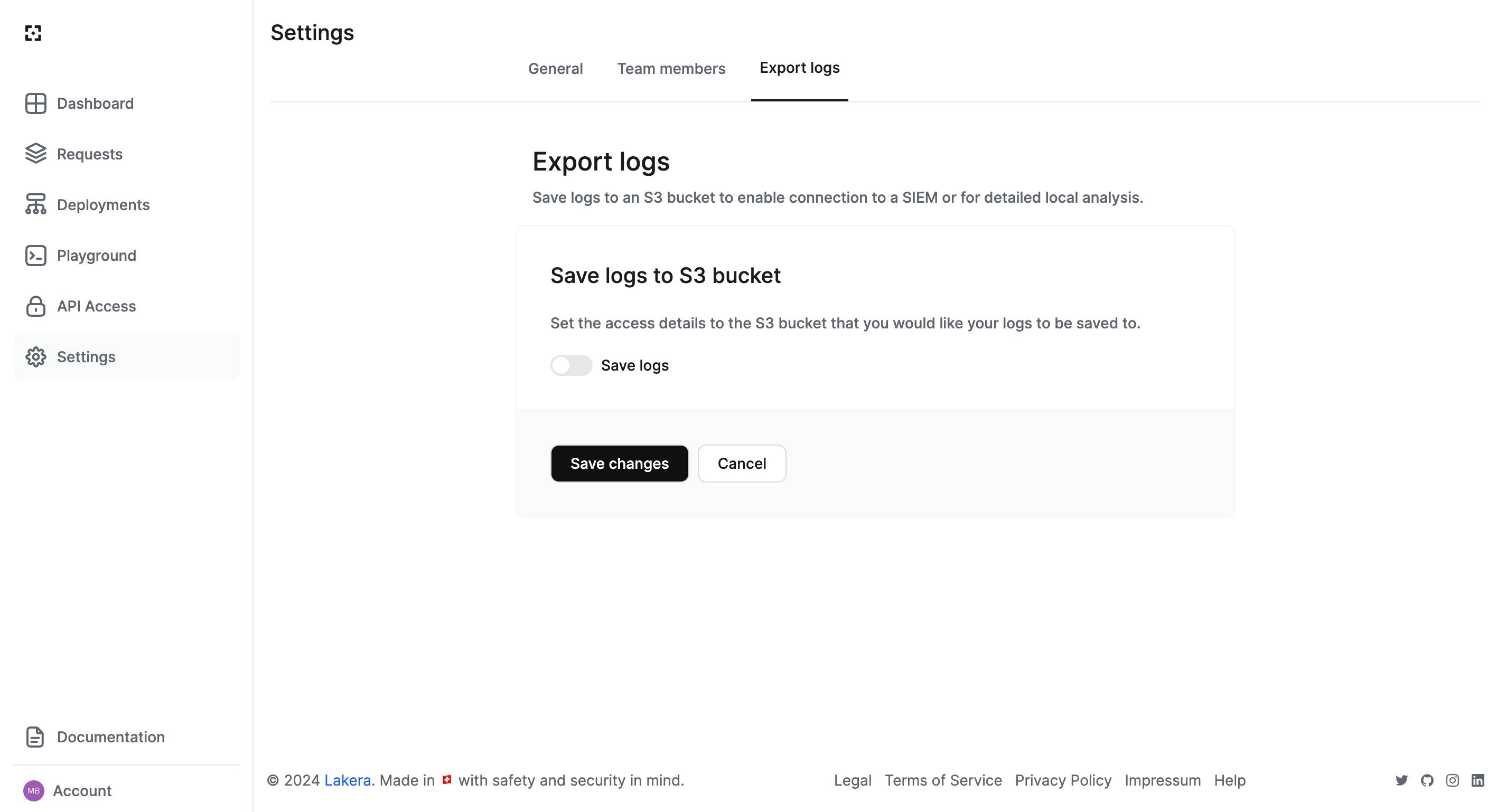Export logs settings