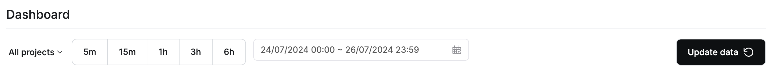 Dashboard filters for time range and project